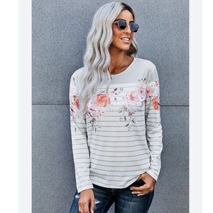 Lily’s Women’s Top Shirt sz M Striped Floral NWOT # G382